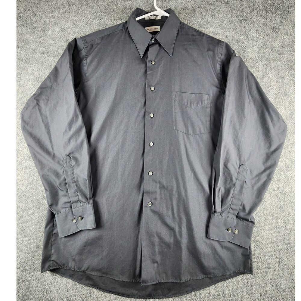 Van Heusen Mens Gray Poplin Dress Shirt 16 34/35 Wrinkle Free Long Sleeve PC-666